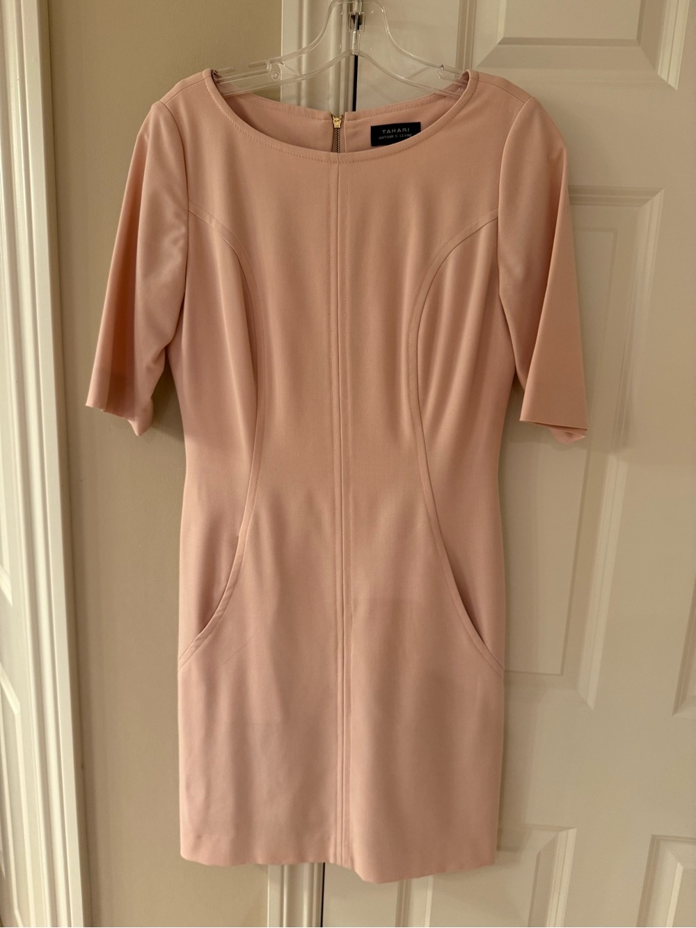 Tahari ASL Soft Blush Pink Ponte Midi Sheath Dress